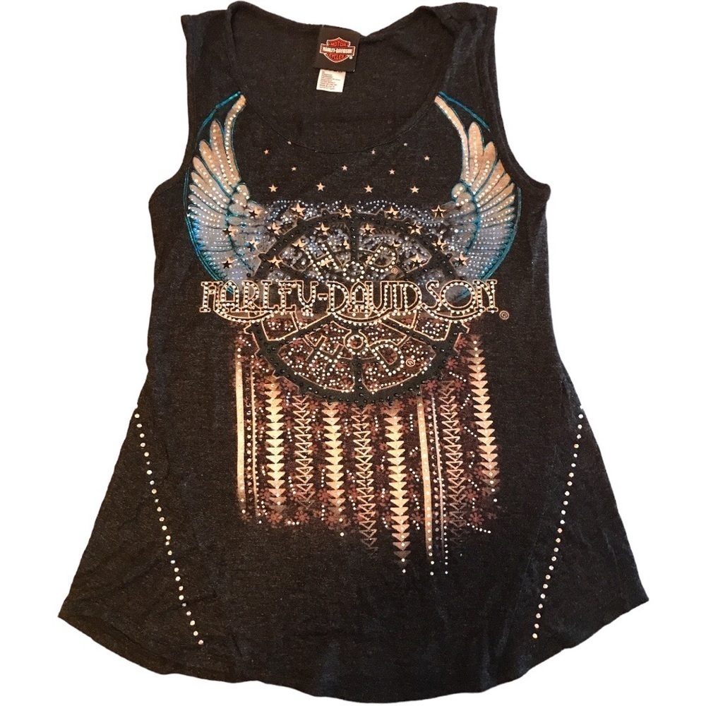 Harley Davidson Woman’s Small Bling Graphic Tank Top Wings Stars Y2K  Small